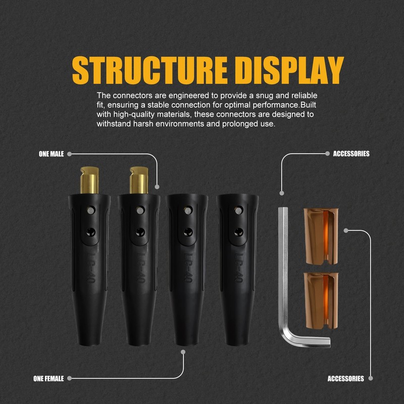 AWLOLWA LC-40 PRO Series Welding Cable Connectors Set (4-Pack) (Black)