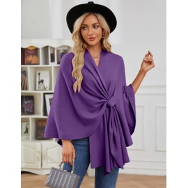 PULI Women's Elegant Shawl Wraps Soft Open Front Poncho Sweater for Spring Fall Winter Purple