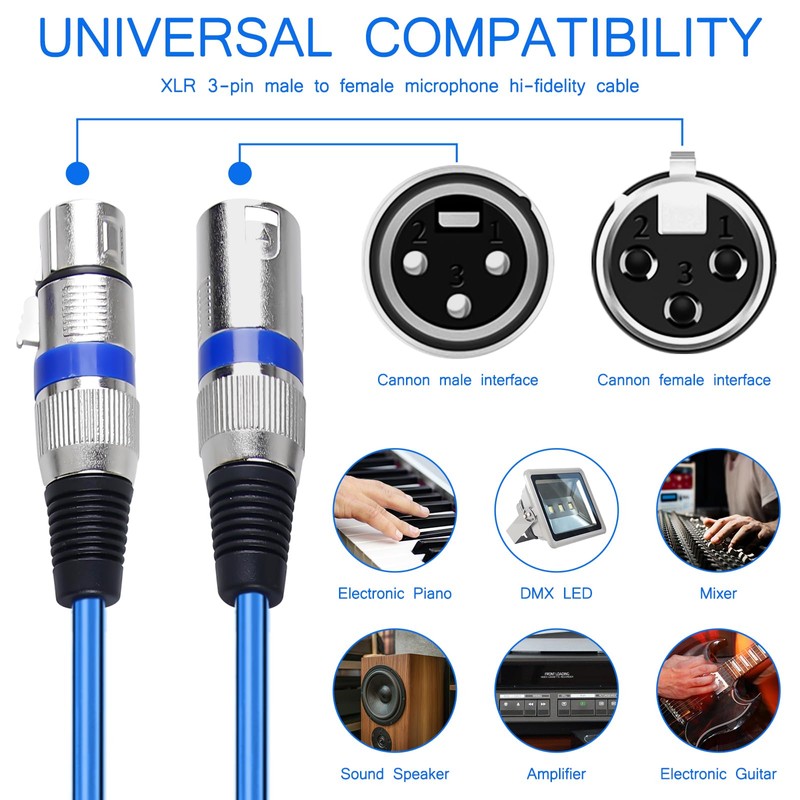 Leikurvo Pack of 6 2M XLR Cable, Premium Balanced XLR