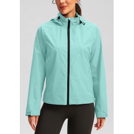 Bikewa Women's Cycling Rain Jackets Waterproof Windbreaker Lightweight Running Windproof Reflective Jacket Packable Hooded(Light Green,L)