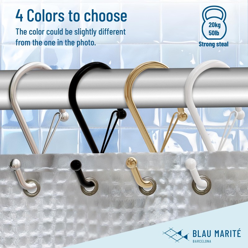 Blau Marité 12 Decorative Metal Shower Curtain Hooks, S-Shaped Hooks