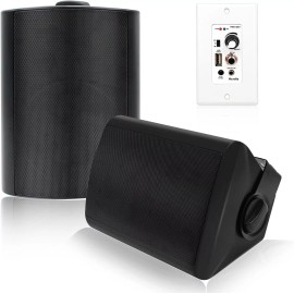 Herdio 5.25" Outdoor Speakers Waterproof Wall Mount USB Bluetooth Amplifier Kit - Black