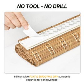 LazBlinds No Tools No Drill Bamboo Roller Shades, Cordless Bamboo Blinds, Light Filtering Roll Up Blinds for Windows, French Door, Porch or Patio Privacy Screen, 12'' W x 40'' H, Brown206