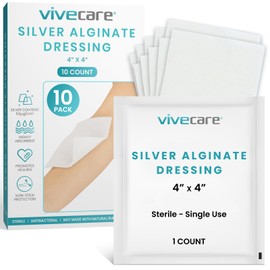 ViveCare Silver Calcium Alginate Wound Dressing (10 Pack)- Sterile 4x4 Medical Gauze Pad - Wound Care for Burns, Cysts and Ulcer Treatment - Highly Absorbent Individual Patch - Non-Stick Padding