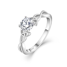 Aprila Women Ring 925 Sterling Silver 6mm 3A Cubic Zirconia Celtic Knot Solitaire Ring for Women Engagement Ring, Cubic Zirconia