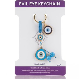 BCS Evil Eye Keychain for Car & Home Key Evil Eye Bag Charm Metal Nazar Amulet Accessories for Women Good Luck and Protection Charm Multicolor 0.8” W x 4” L (Blue)
