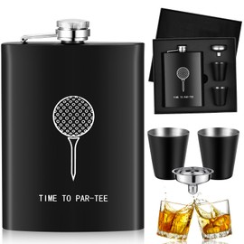Baderke 8 oz Golf Flask with Shot Glasses Funnel and Gift Box Men Golf Flasks for Liquid Black Stainless Steel Funny Golfers Gifts for Father Day Birthday Valentines Chirstmas Women