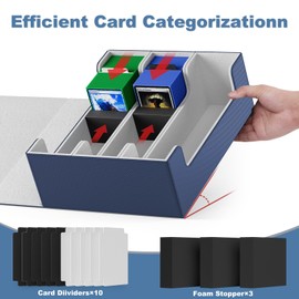 Mlikero Mlikero Sammelkarten-Aufbewahrungsbox für 1800+ Karten, Magnetische Karten Deck-Box passend für MTG und Sports Karten, Premium Commander Karten Deck-Box mit 10 kompatiblen Kartenteilern (Blau)