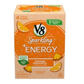 V8 +Energy Sparkling Healthy Energy Drink, Natural Energy from Tea, Orange Pineapple, 8.4 Oz Can, 4 Count