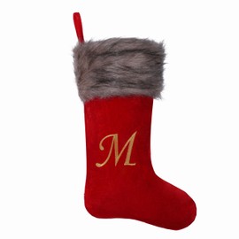SCMJRLX 20 inch Thick Luxury Red Gold Velvet with Brown Plush Christmas Stockings Embroidered with American Retro Letters Christmas Stockings Christmas Holiday Fireplace Decoration (red-M)