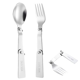 2 Pcs Folding Sporks Stainless Steel Set, Foldable Travel Utensils, Portable Folding Stainless Steel Spoon Fork, Portable Camping Fork and Spoon Set, Camping Utensils Gear to Picnic, Hiking