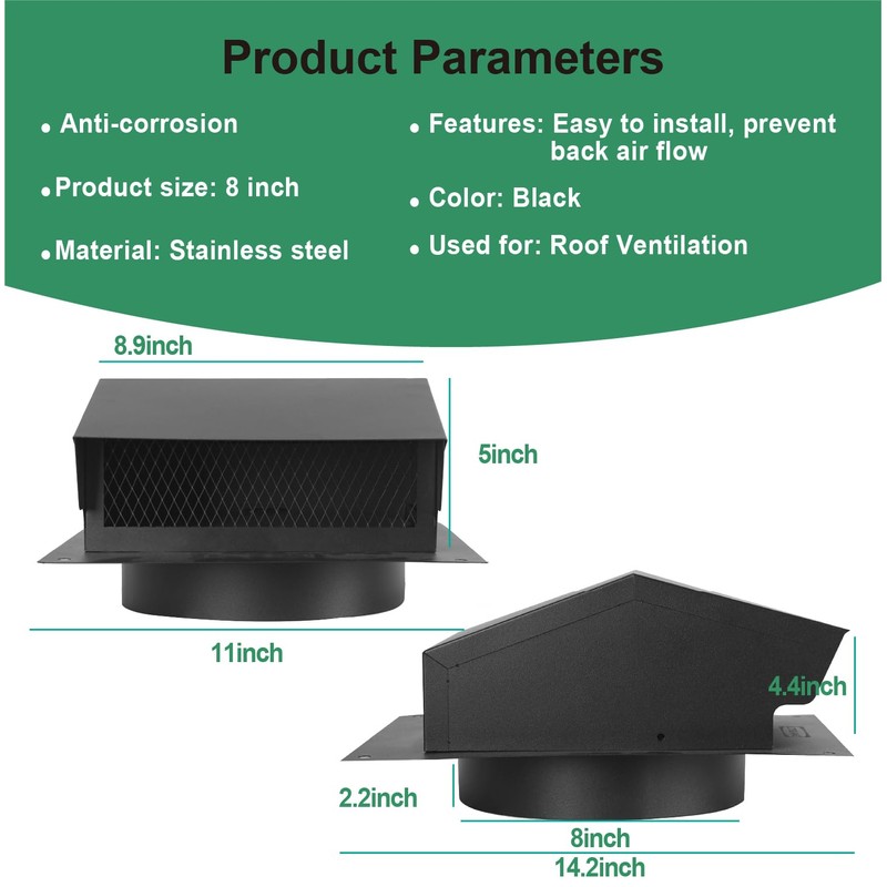 LTSEAME 8 inch Roof Vent Cap, Removable Roof Vent, Bathroom
