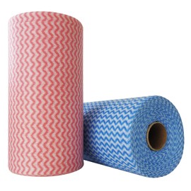 JINYUDOME Cloth Roll, 2 Rolls, Red & Blue, Disposable Cleaning Cloth, Dishcloths Roll, Reusable Cleaning Cloths, Thin Wipes on the Roll, Pack of 200