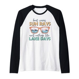 Boot Waves Sun Rays Summer Time Pontoon Boat Lake Trip Life Raglan, black