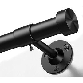 Heavy Duty Curtain Rod 32-120 Inch, 1 Inch Adjustable Black Curtain Rods for Windows, Long Window Treatment Rods with Aluminium Finials, Easy Installation