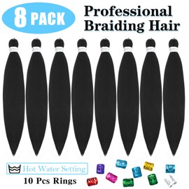 Braiding Hair Pre Stretched 22 Inch 8 Pack Long Professional Pre Stretched Hair For Braiding Soft Yaki Texture Hot Water Setting Synthetic Crochet Braids For Women Girls(22Inch,1B)