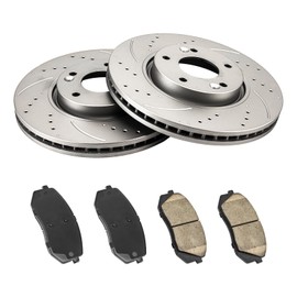 Torchbeam 31427+D1295 Front Drilled and Slotted Brake Rotor and Ceramic Brake Pad Set Kit for 2011-2016 S-portage, 2010-2015 Tucson, Brake Pads and Rotors Kit, 6pcs