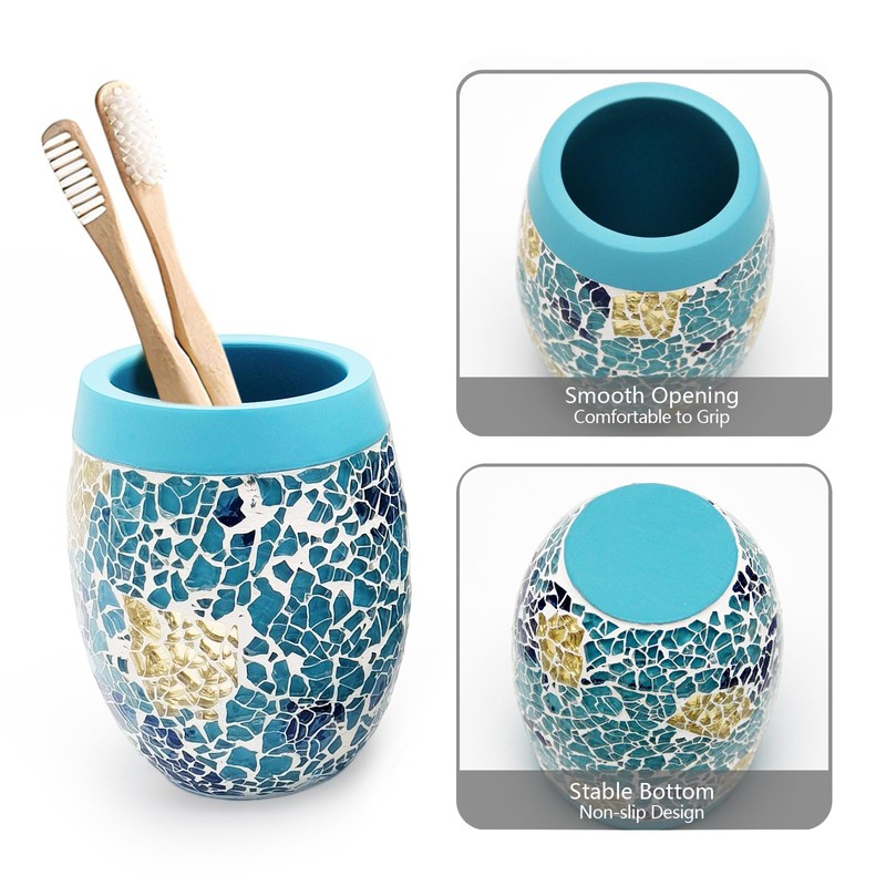 Handmade Blue Mosaic Glass Bathroom Accessory Sets 4PCS Bathroom Accessories