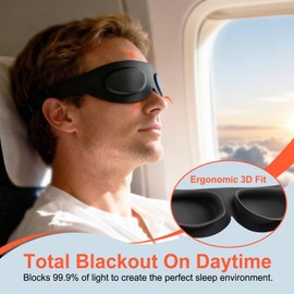 TSYL Travel Sleep Mask: Ultra Lightweight 3D Contoured Sleep Eye Mask Relieves Dry Eyes, Full Silicone, Compression-Proof Total Blackout Eye Cover for Daytime Sleep Side Sleep