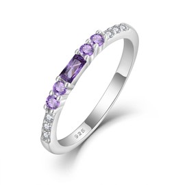 Inpasne Stackable Eternity Amethyst Ring for Women 925 Sterling Silver Baguette Cut February Birthstone Ring for Her Size 7