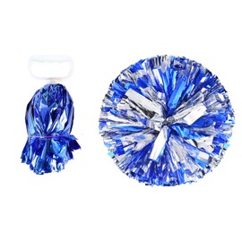 Pom Poms Cheerleading with a White Handle for Sports Party Dance Team Accessories Cheering Squad Spirit (2 Pack Blue Silver).