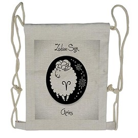 Ambesonne Zodiac Aries Drawstring Backpack, Funny Ram in a Dot, Sackpack Bag