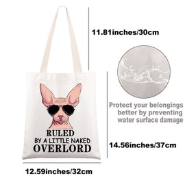 MYSOMY Sphynx Cat Tote Bag Sphynx Cat Mom Gifts Ruled By A Little Naked Overlord Sphynx Cat Owner Shoulder Bag (RULED BY UK)