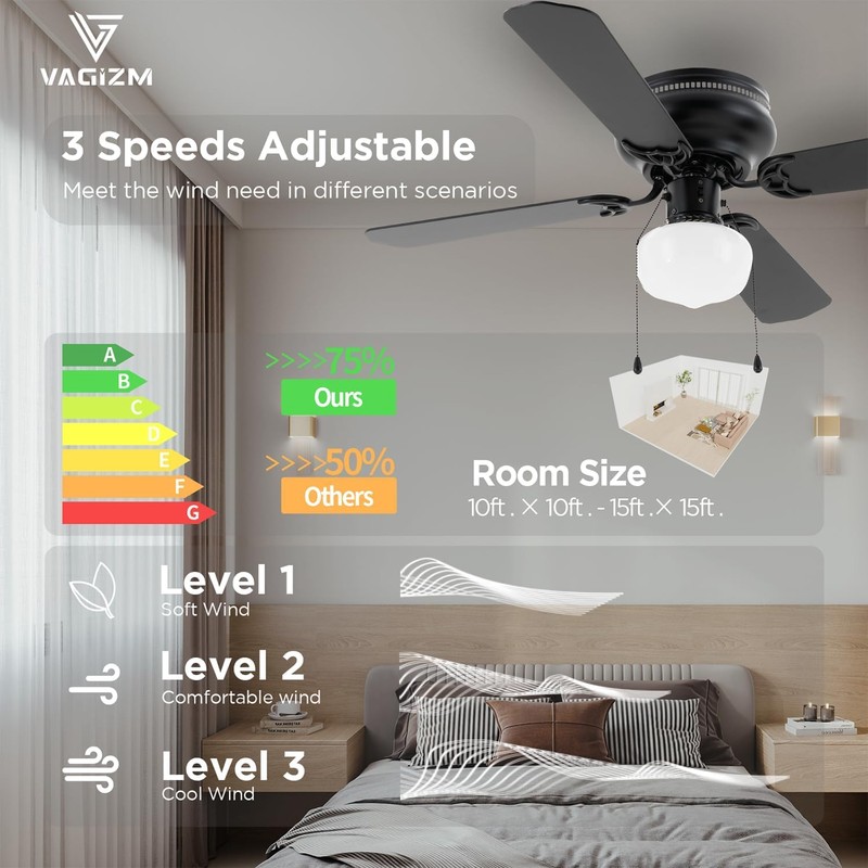 Vagizm 42 Inch Ceiling Fan Traditional: Flush Mount with LED