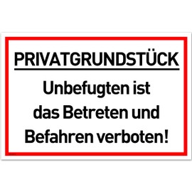Privatgrundstück Signs (30 x 20 cm Kunststoff) - Betreten und Befahren verboten Sign - Sign Privatgrundstück - Zutritt verboten - Durchgang Privat - (Yellow) Betreten Verboten