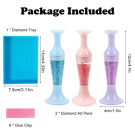 Diamond Art Pens, Diamond Art Accessories, 3Pcs Vase Shape Diamond Art Pens Sets With Gem Tray and Glue Clay, Dotting Tool, Diamond Art Kits Adults for Craft Projects