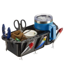 KEMIMOTO Boat Seat Cup Holder for Marine B100 B200, ABS Plastic Boat Caddy Organizer with Drainage & Reserved Installation Holes, Boating Cabin Storage Fishing Accessories Caddy, Black