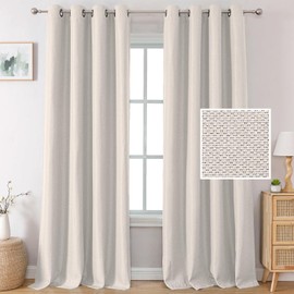 H.VERSAILTEX Linen Curtains Black Out Curtains for Bedroom Windows Noise Reducing Thermal Insulated Darkening Curtains for Living Room 2 Panels Set Grommet Curtain Panels 52 x 84 Inch, Heather Ivory