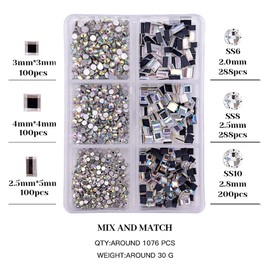 Pack of 1076 3D Rhinestones Nails Nail Art Rhinestones for Nail Art Accessories and Clear Crystal Rhinestones Crafts (Style 06), Silver