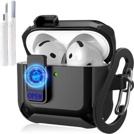 AIRSPO Compatible with AirPods 4 Case with Cleaner kit, Military Hard Case with Lock for AirPods 4 Wireless Charging Cases,Black