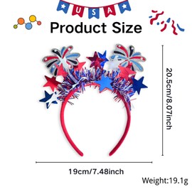 AIUPUOC 4th of July Headband Patriotic Head Boppers Independence Day Hair Accessories Fireworks Shaped Design Party Favors Supplies Star Design Blue Red Cute Hair Hoop