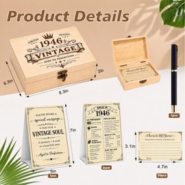 80th Birthday Share a Memory Set, 1946 Birthday Gift for Women and Men, Wooden Keepsake Box with Memory Cards, Share a Memory Sign and Pen, Guest Book Alternative