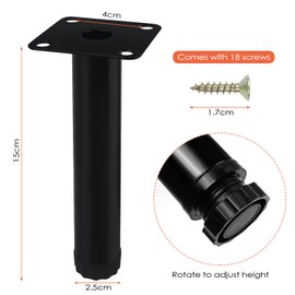 tekenewbse Pack of 4 15 cm Furniture Feet, Adjustable, Metal Feet for Furniture, Adjustable Cabinet Feet, Height Adjustable Table Legs, Desk Legs, Metal Feet, Sofa Shelf Feet, Black Furniture Legs