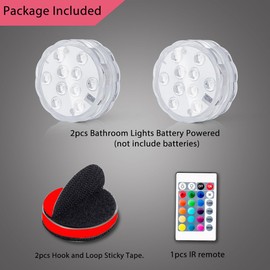 Dobertry Bathroom Vanity Lights Wireless, Battery Powered Operated Waterproof Led Light for Shower Spa Bath Room Over Mirror Wall Ceiling Light, Remote Control Multi Color Changing, RGB, 2PCS