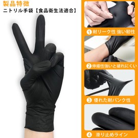 PROMEDIX Nitrile Gloves, Disposable Gloves, Food Sanitation Law Compliant, 100 Pieces, Powder Free, Black (S)