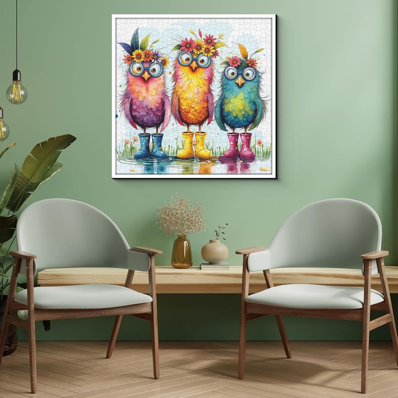 Colorful Bird Puzzles for Adults 1000 Pieces, Funny Flower Owls