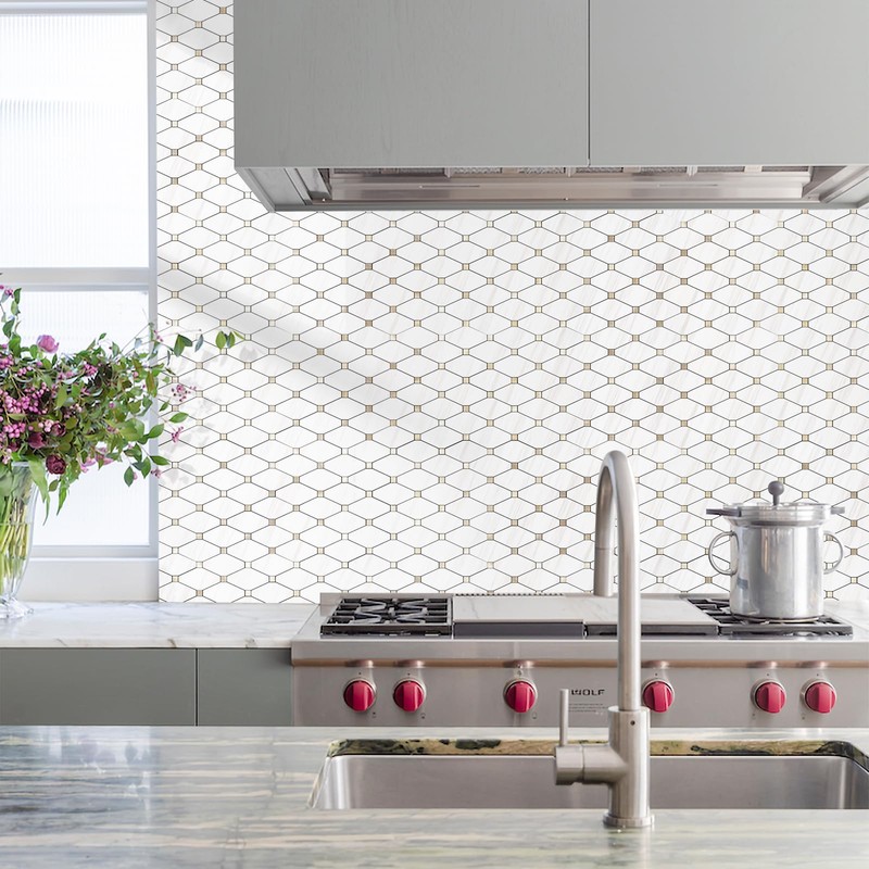 STICKGOO 10 Sheets Peel and Stick Backsplash, Polished Dolomite PVC