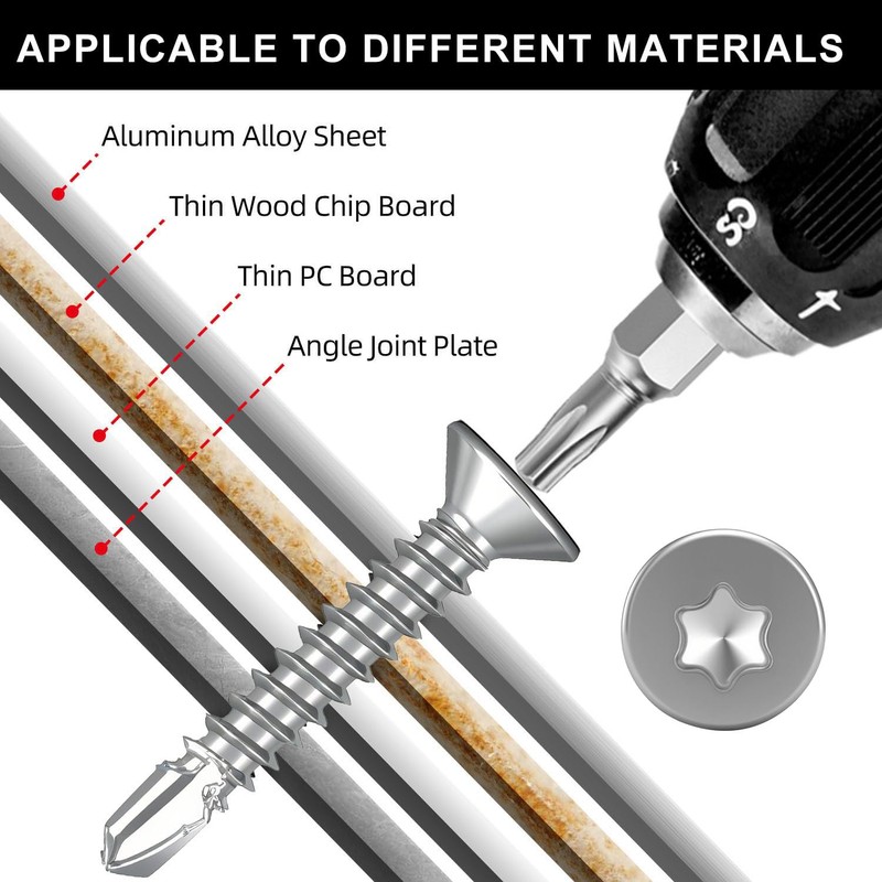 HanTof 100Pcs Torx Drive High-Strength Quick Tapping Screws for Metal,