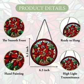 Red Flower Stained Glass Window Hanging, Hanging Sun Catcher Ornament, Red Flower Botanical Glass Panel, Window Ornament for Indoor Outdoor, Gifts for Christmas Housewarming, Birthday Party, Wedding