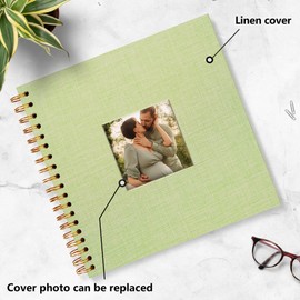 Hiwhy Scrapbook Photo Albums Linen Cover 20.5 x 20.5 cm 40 Pages Hard Cover Kraft White Pages Memory Scrapbooking Book for Wedding Travel Baby Shower Guest Book Grass Green
