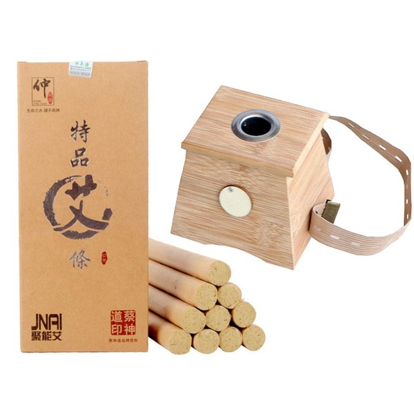 Moxa Rolls Moxa Sticks Chinese Wormwood Moxibustion Pain Relief for Mild Moxibustion (Box of 10 Rolls) (Moxa Box + Moxa)