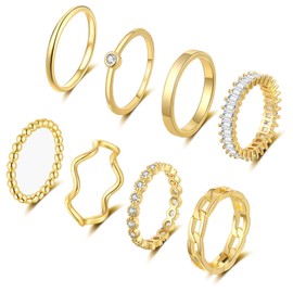 WFYOU Gold Rings for Women Non Tarnish 8PCS 14K Gold Plated Stacking Rings for Women Band Simple Cute Stackable Knuckle Silver Rings for Women Dainty Gold Statement Rings Gold Ring Set Size 4-11