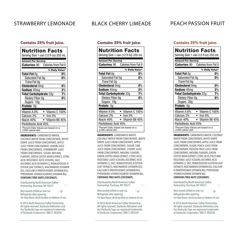Starbucks Refreshers, 3 Flavor Variety Pack (Peach,Cherry, Stw Lmd), 12