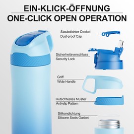 Fjbottle Stainless Steel Sports Water Bottle with Straw 550 ml / 710 ml - One-Click Opening Children's Water Bottle BPA Free for School/Fitness/Yoga