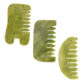 LNQ LUNIQI Jade Gua Sha Massage Comb Set, 3 Pieces Stone Massage Comb Hair, Scraping Massage Tool, Natural Scalp Massager, Scalp Comb, Green