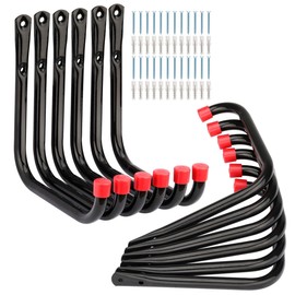 Moundnaik Garage Storage Hooks, Ladder Hooks, Heavy Duty Hooks, 17cm Garden Tool Organization Hooks (Black+Red, 17cm x 17cm)